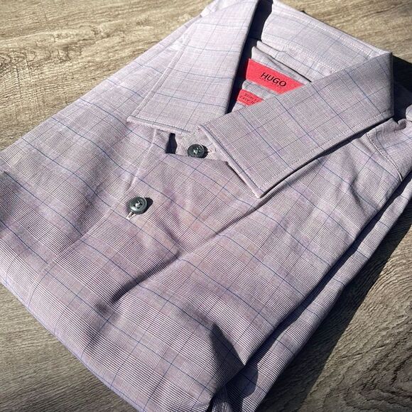 Hugo C-Jenno Check Easy Iron Long Sleeve Shirt-RED-EU 39/US 15.5 - Picture 2 of 3